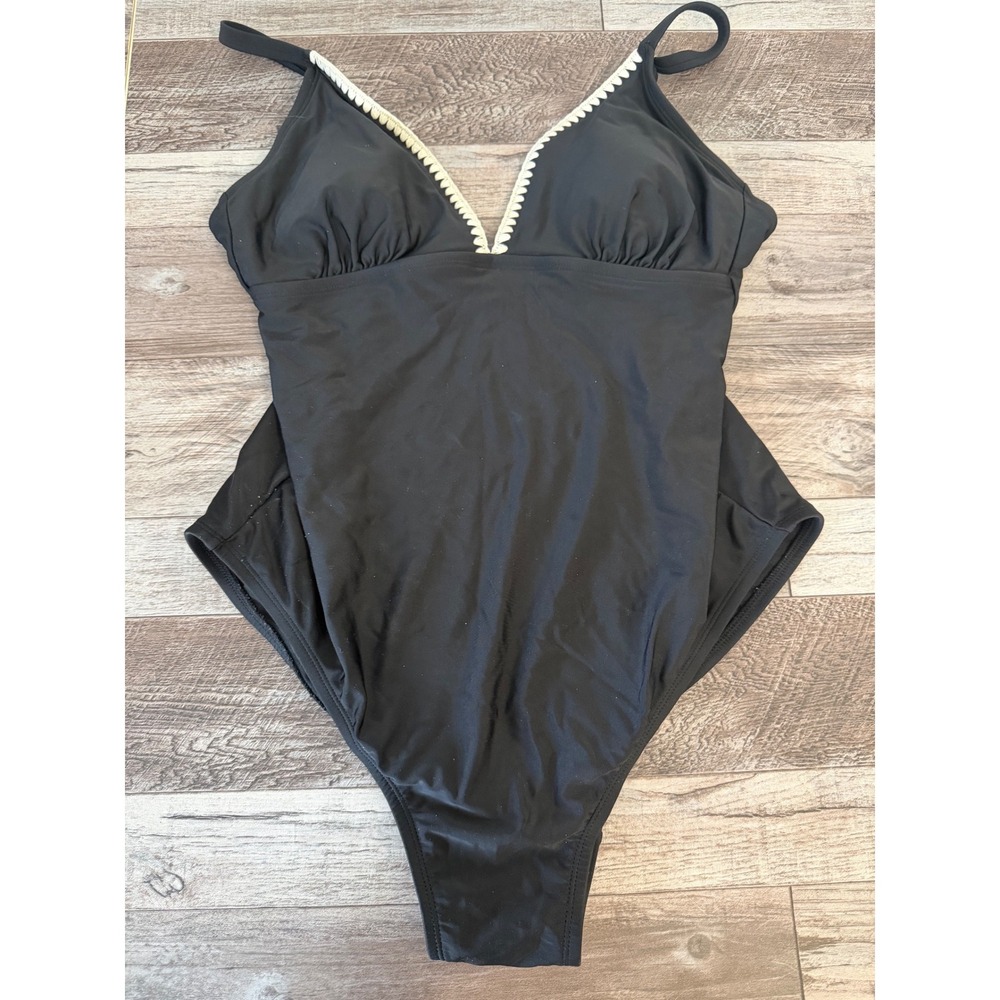 Kona Sol Black‎ One Piece Swimsuit White Trim Sz L Women's